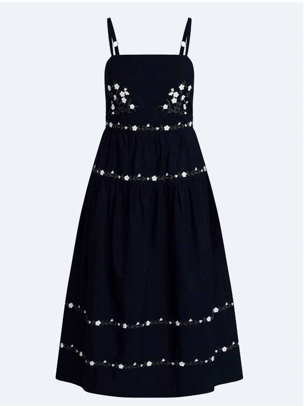 Cotton navy Floral-Embroidered Sundress with Adjustable Straps